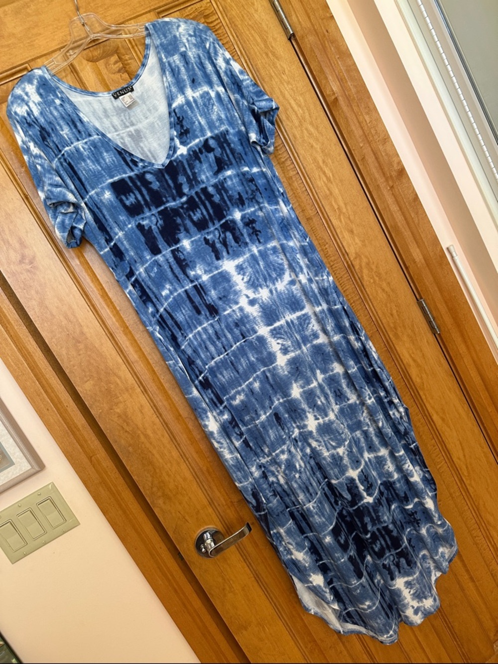 LuLaRoe Blue Tie-Dye V-Neck Maxi Dress